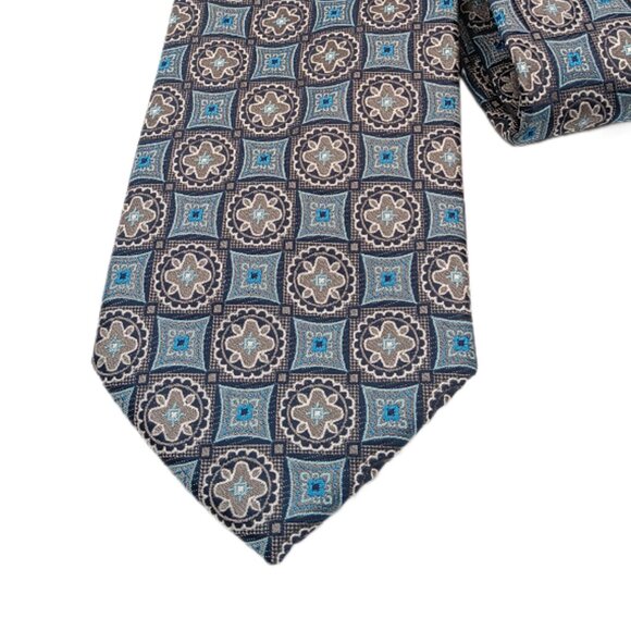 Alexander Julian Colours Geometric Tie Men’s 60.25” Blue Gray Art Deco Classic - Picture 1 of 3
